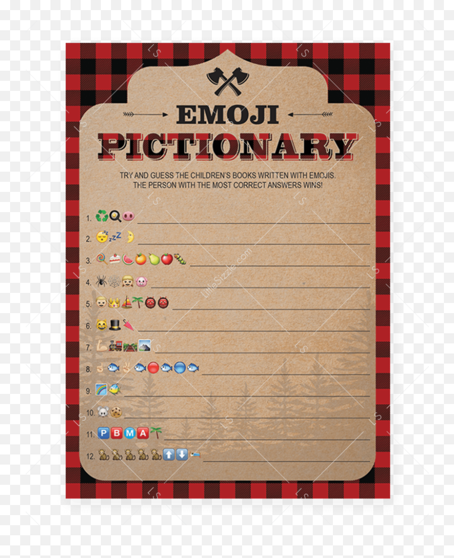 Lumberjack Themed Baby Shower Emoji Pictionary Printable - Baby Shower,Diaper Emoji