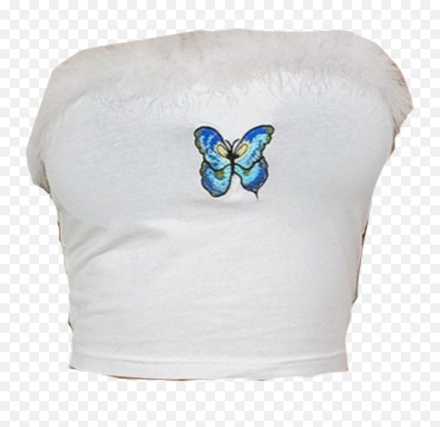 Crop White White Butterfly Sticker - Blue Butterfly Emoji Crop Top,White Emoji Crop Top