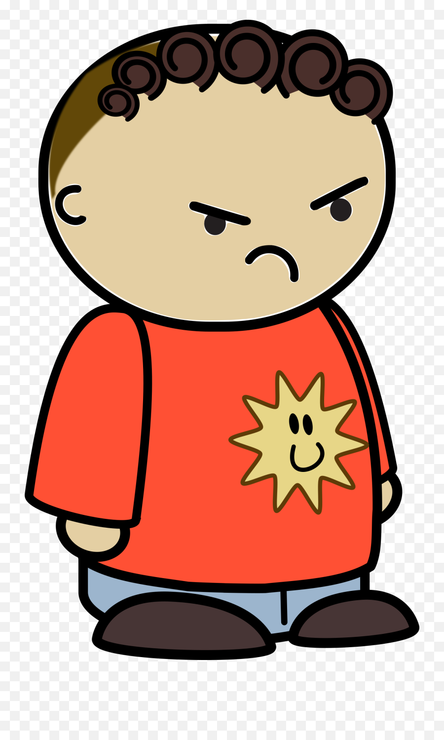 Curly Haired Boy In A Orange Shirt Sad Face To The Side Emoji,Sad Emoticon Clip Art