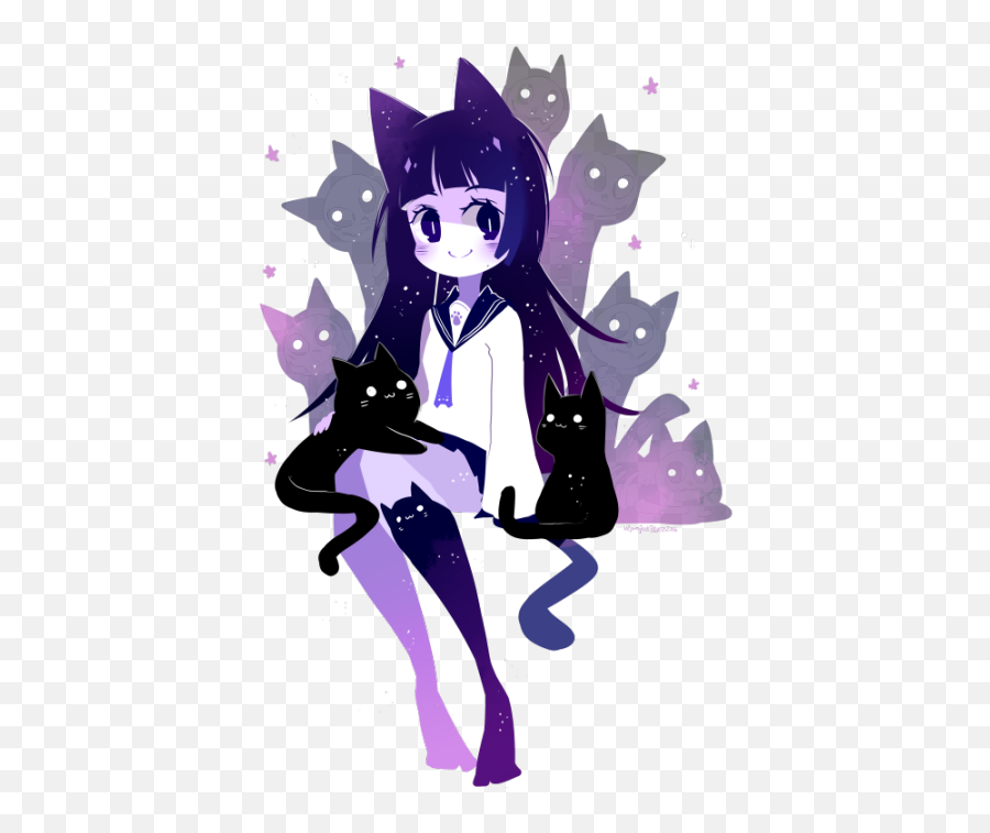 Anime Galaxy Cat Girl Transparent Png - Galaxy Purple Anime Cat Girl Emoji,Neko Emoji