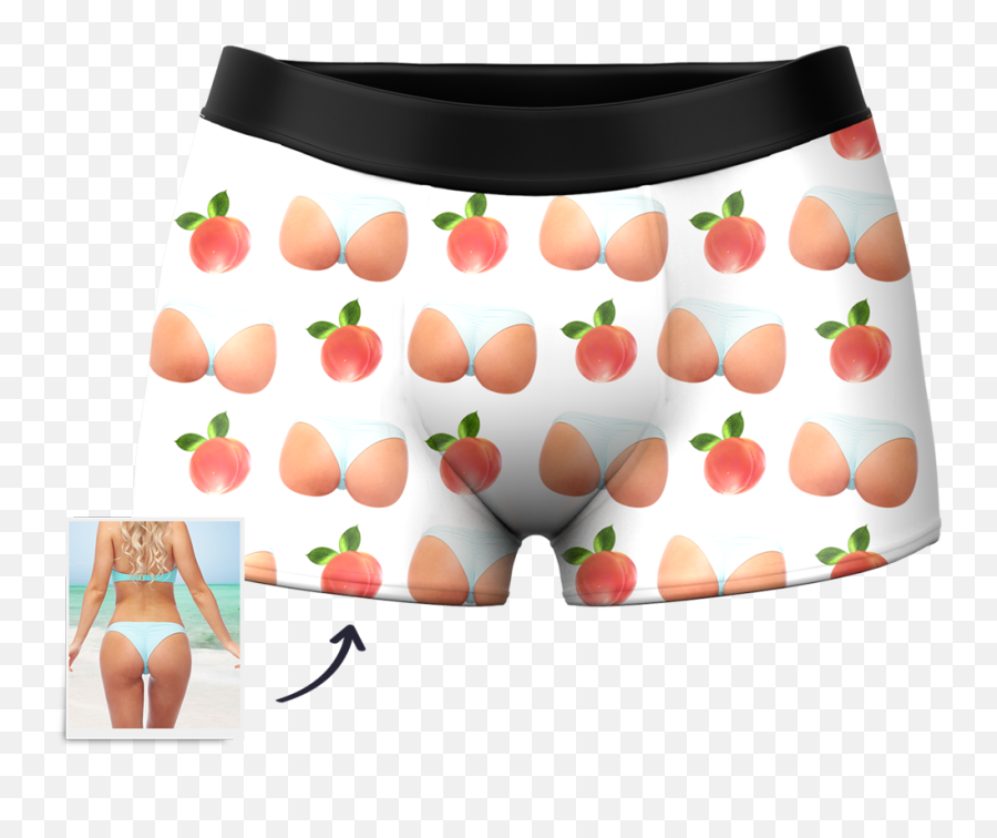 Custom Face Boxer Shorts - Peach Emojie Booty Shorts,Women Gets Peach Emoji Butt