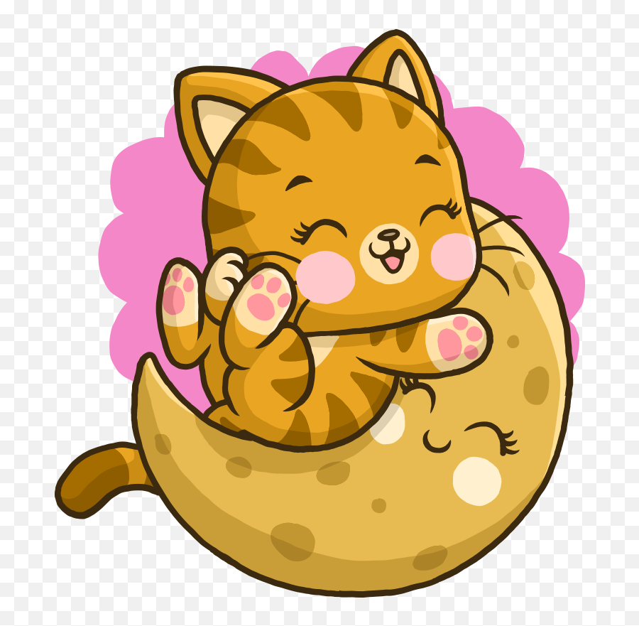 Autocolante Cartoon Gatinho Na Lua - Tegneserie Jente Måne Jente Emoji,Emoticon Gatinho