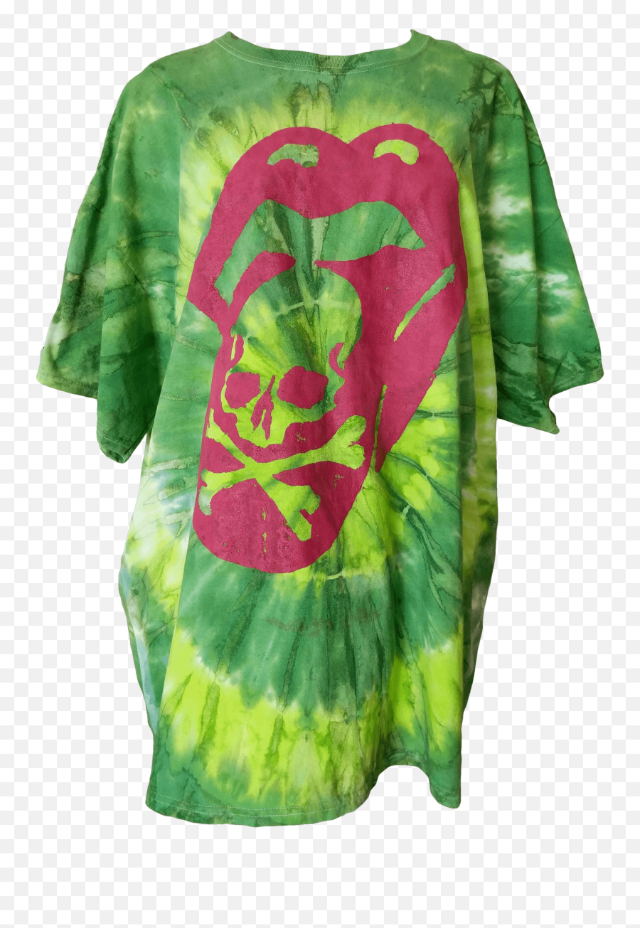 Green Tie Dye Rolling Stones Graphic Print T - Shirt Short Sleeve Emoji,Rolling Stones Smiley Face Emoticon
