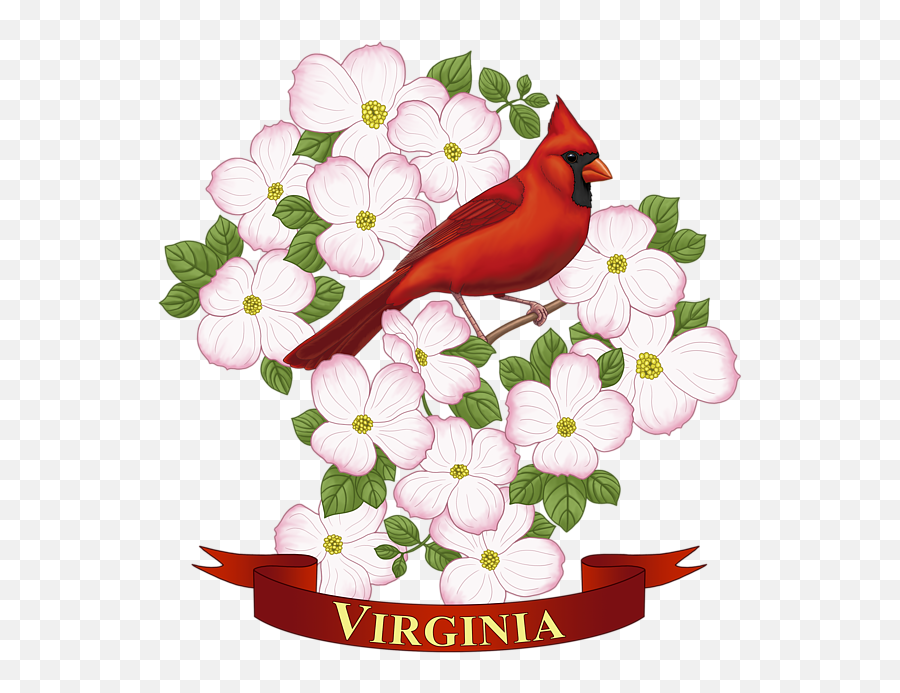 Virginia State Bird Cardinal And Flowering Dogwood Tote Bag - Virginia State Flower Drawings Emoji,Cardinal Bird Facebook Emoticon