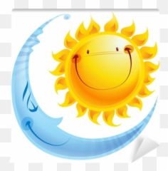 Cartoon Characters Sun And Moon Day And Night Concept Wall Mural U2022 Pixers - We Live To Change Sun And Moon Cartoon Emoji,Day Sun Emoticon