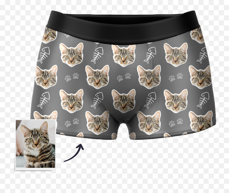 Mens Custom Cat Face Boxer Shorts - Cat Boxers Emoji,Grey Tabby Emojis