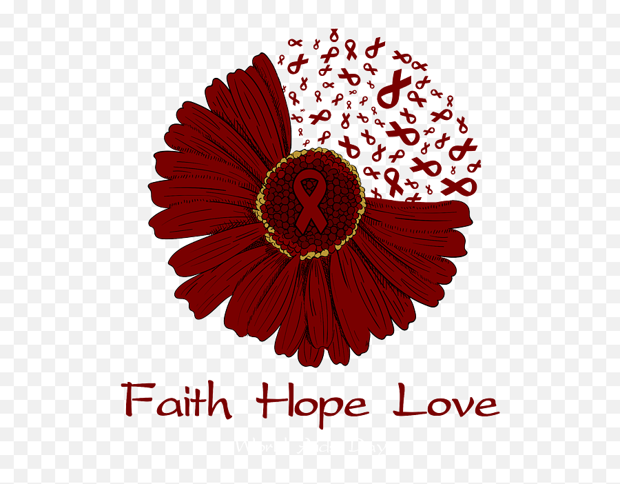 Faith Hope Love World Aids Day Awareness Flower Red Ribbon Emoji,Flower Child Hippie Emoticon