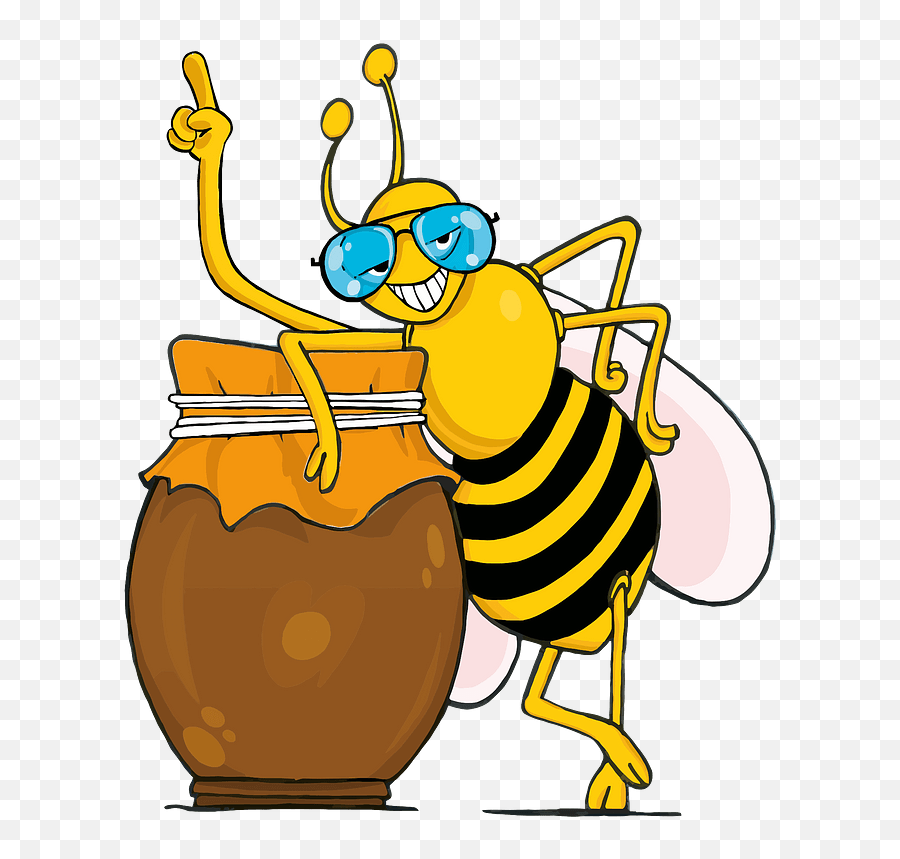 Honey Bee Wearing Sunglasses Leaning On A Honey Jar Clipart - Clip Art Bee Honey Emoji,Bee Swarm Bee Emojis
