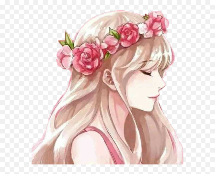 Watercolor Flower Girl Pink Sticker - Flower Crown Flower Crown Anime Girls Emoji,Girl Emoji With Flower Crown