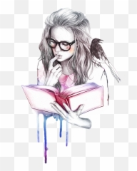 Book Sticker Challenge On Picsart - Sketch A Girl Reading A Book Emoji,Nerd Girl Emoji Reading