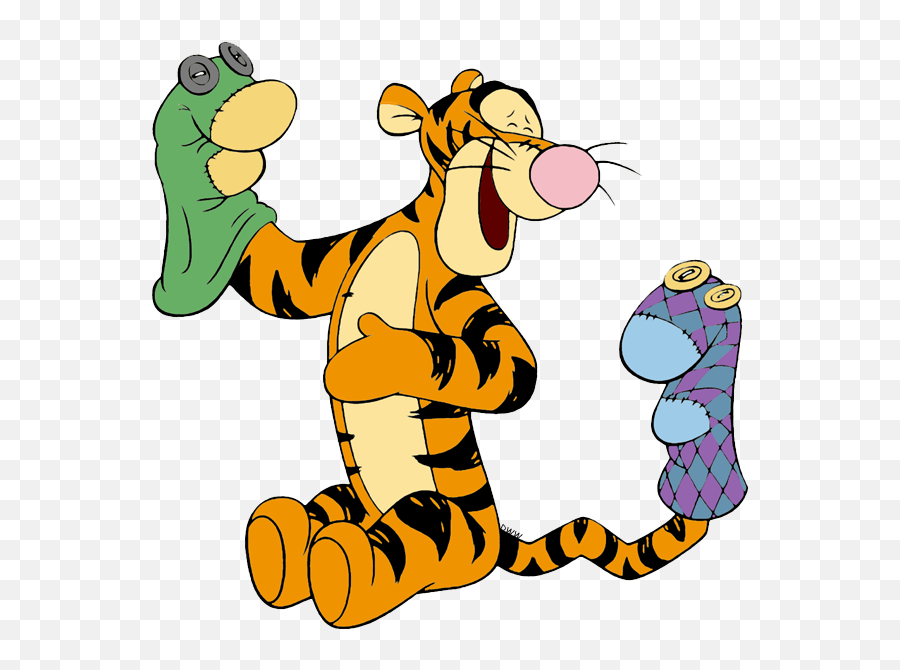 Tigger Playing With Sock Puppets - Tigger With Sock Puppets Tigger Cute Emoji,Tigger Emoji