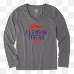College Womens Clemson Tigers Pennant - Long Sleeve Emoji,Clemson Tiger Emoji