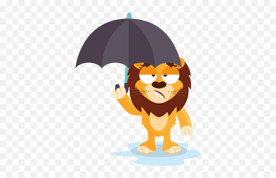 Raining Stickers - Lion With Umbrella Cartoon Emoji,Rainy Weather Emoticons