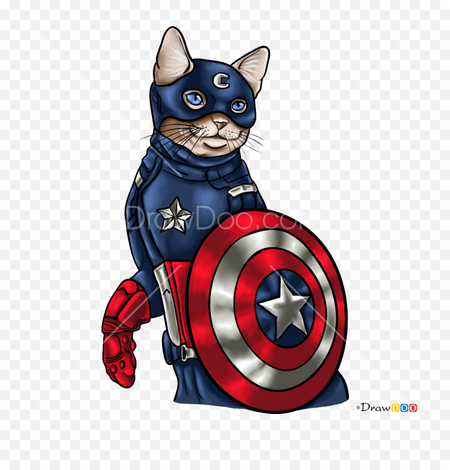 Draw Captain Americat Cats Superheroes - Cat Captain American Drawing Emoji,Captain America Shield Emoji