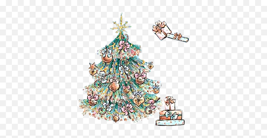 Watercolor Christmas Tree Gifts Sticker By Stephanie - For Holiday Emoji,Chrismas Tree Emoji
