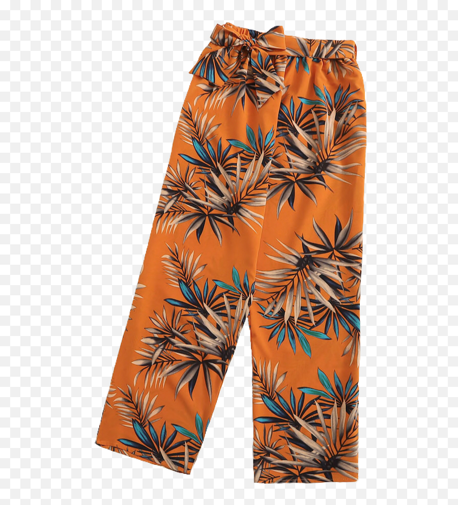 Orange Pants Leaves Print Pngs Png - Boardshorts Emoji,Emoji Print Pants
