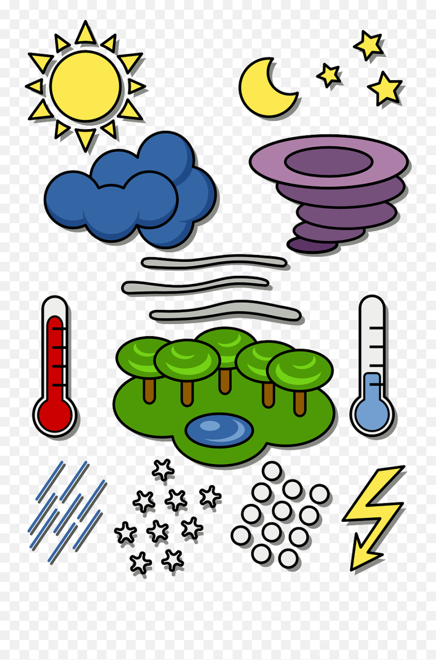 Weather Symbols Temperature Rain Snow - Forces Of Nature Clipart Emoji,Rainy Weather Emoticons