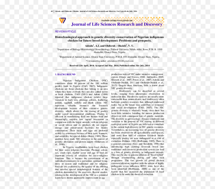 Morphology And Genetic Resources Of Nigerian Local Chickens - Document Emoji,Dohe Emotions