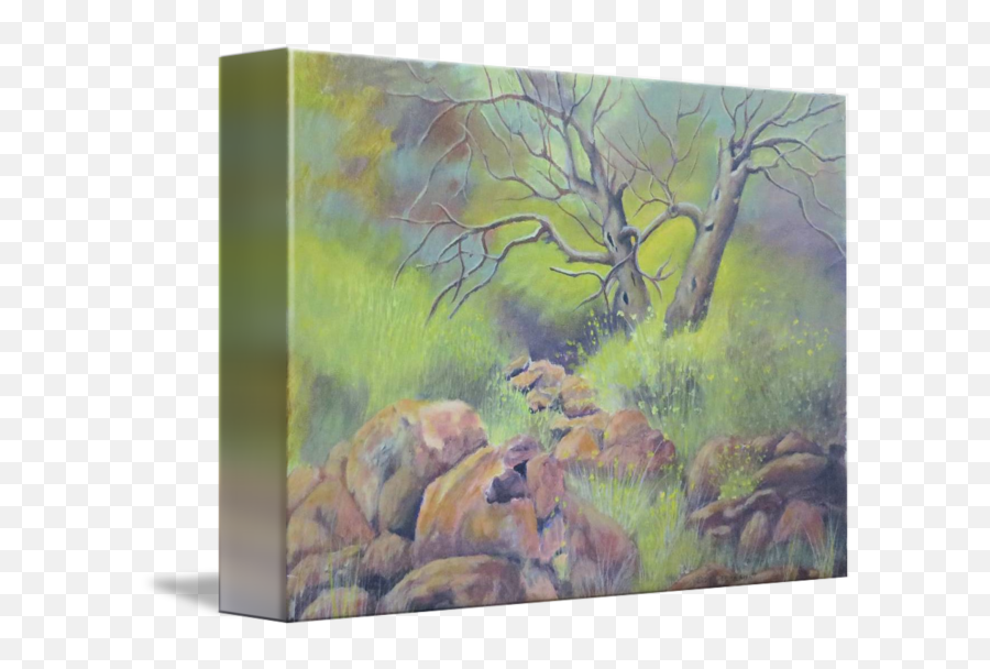 Landscape Painting With Trees And Rocks - Picture Frame Emoji,Trees Emotion Paintings