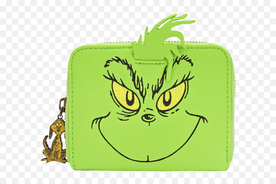 Dr Seuss - Grinch 5u201d Faux Leather Ziparound Wallet Grinch Face Emoji,Grinch Emoticon