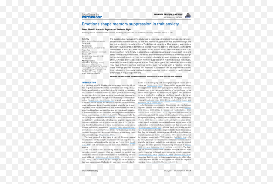 Pdf Emotions Shape Memory Suppression In Trait Anxiety - Document Emoji,Emotions Shape Faces