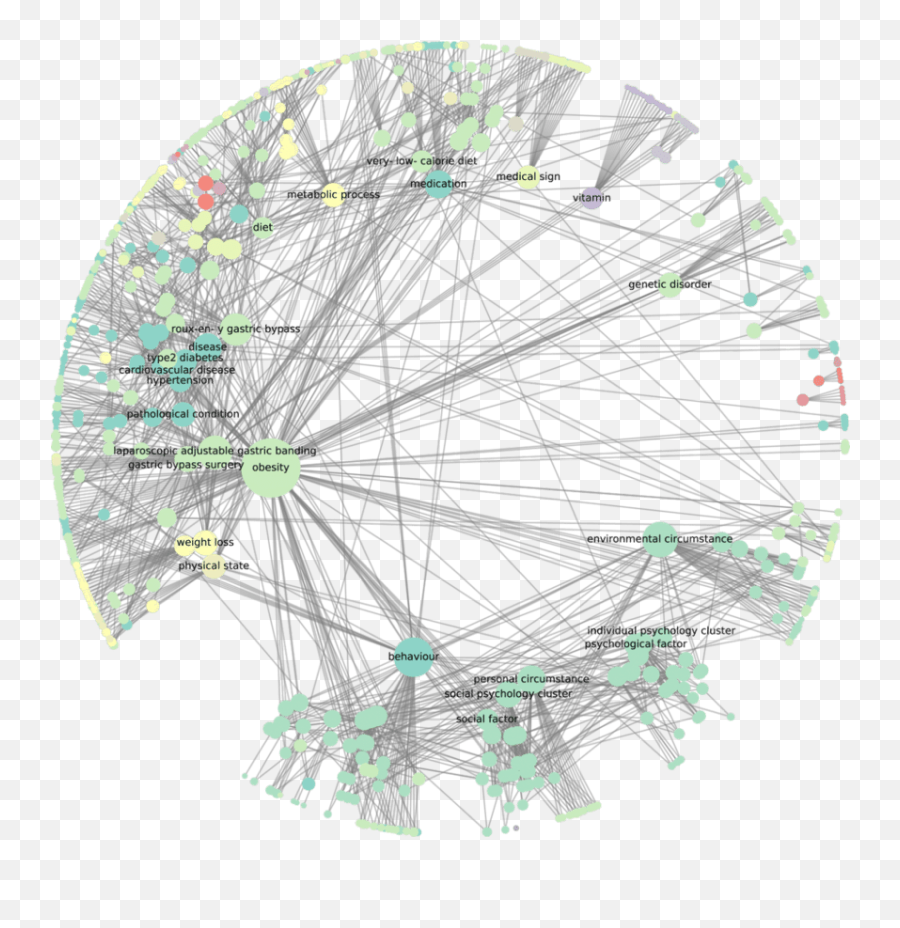 Obesity Ontology Visualised As A Graph - Dot Emoji,Posterization Onjects, Color Emotion