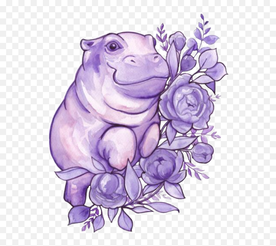Purple Roses Flowers Leaves Sticker By Kimmytasset - Lovely Emoji,Hippopotamus Emoji