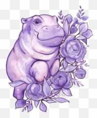 Purple Roses Flowers Leaves Sticker By Kimmytasset - Lovely Emoji,Hippopotamus Emoji
