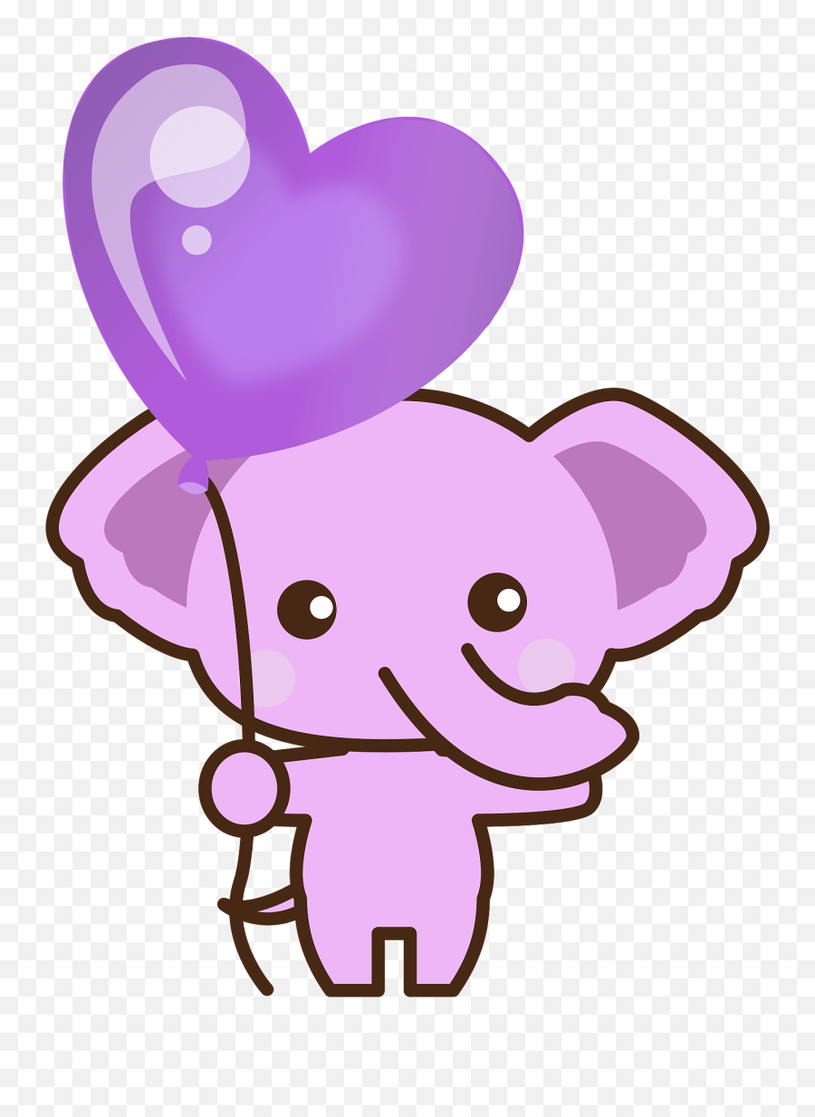 Pink Elephant With Heart Balloon - Cartoon Cute Pink Elephant Emoji,Emoji Heart Balloons