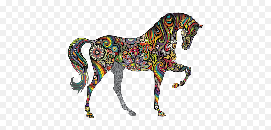 Printed Vinyl Floral Horse Traditional Art Stickers Factory - Rainbow Unicorn Wall Stickers Emoji,Horse Emotions