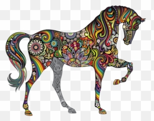 Printed Vinyl Floral Horse Traditional Art Stickers Factory - Rainbow Unicorn Wall Stickers Emoji,Horse Emotions