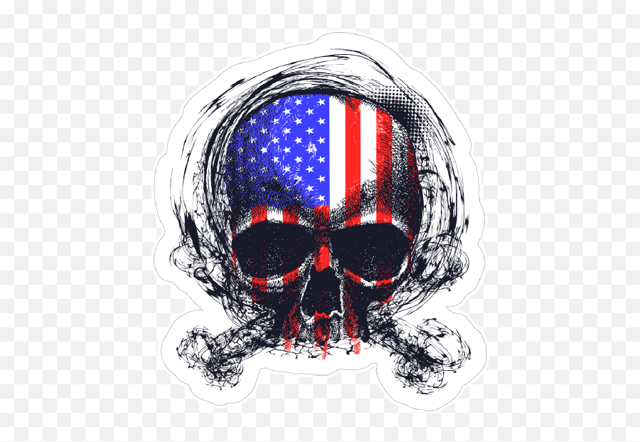 Sketched American Flag Skull Sticker - Skull With Sunglasses Vector Emoji,Skeleton Emojis And Flower Emojis