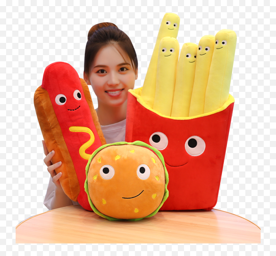Food Pillow Stuffed Food Plush Hamburger Ice Cream French - Happy Emoji,Emoji Pillows Wholesale