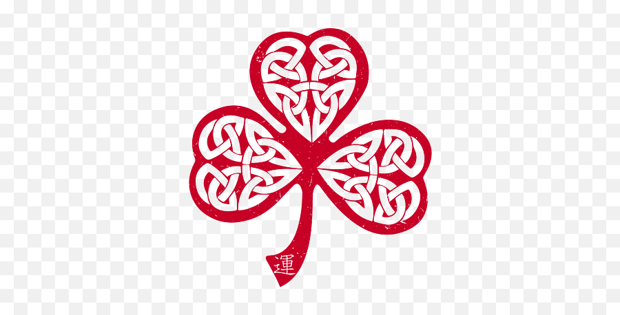 Celtic Shamrock In Japanese Red With Kanji Symbol For Luck Emoji,Japanese Emoticon With Flower