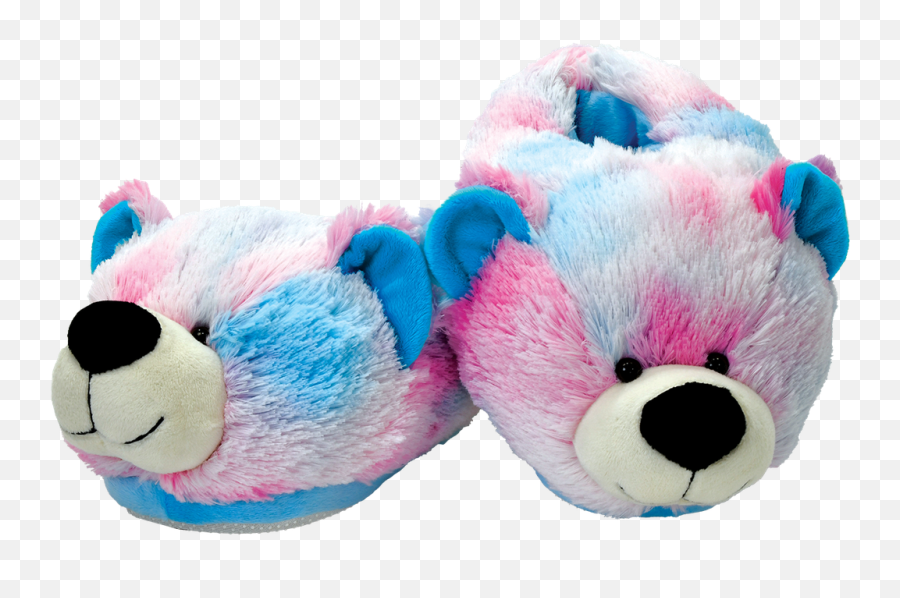 Pink And Blue Tie Dye Bear Slippers - Soft Emoji,Emoji Slippers Mismatching