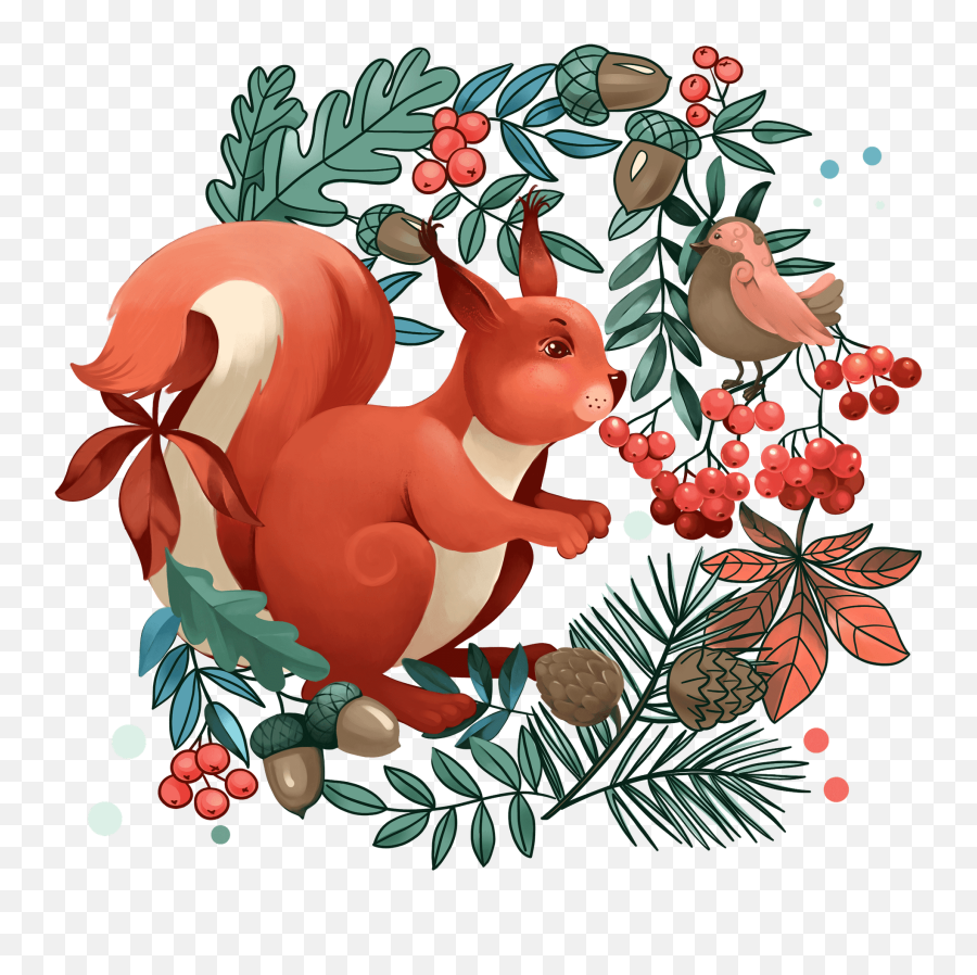 Squirrel In The Forest Clipart - Holly Emoji,Red Squirrel Emoji