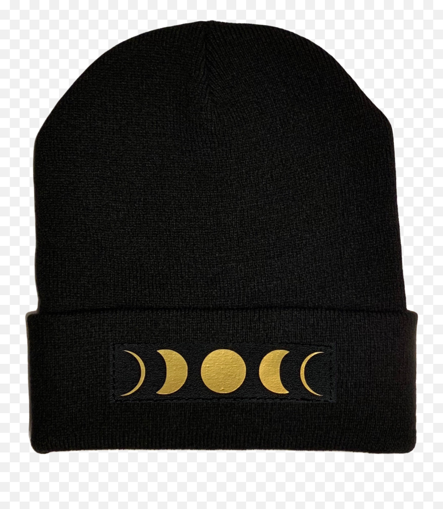 Beanies - Black Cuffed Buddha Beanie With Handmade Black And Gold Moon Phase Patch Over Your Third Eye Skamania Lodge Emoji,Emotions And Phases Of The Moon