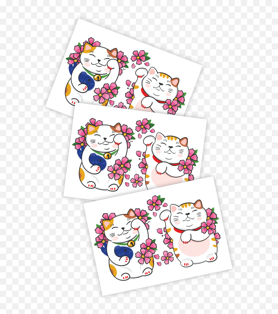 Dragon Boat Festival Temporary Tattoos Set Of 3 Body - Dot Emoji,Asian Emojis Cute Cat