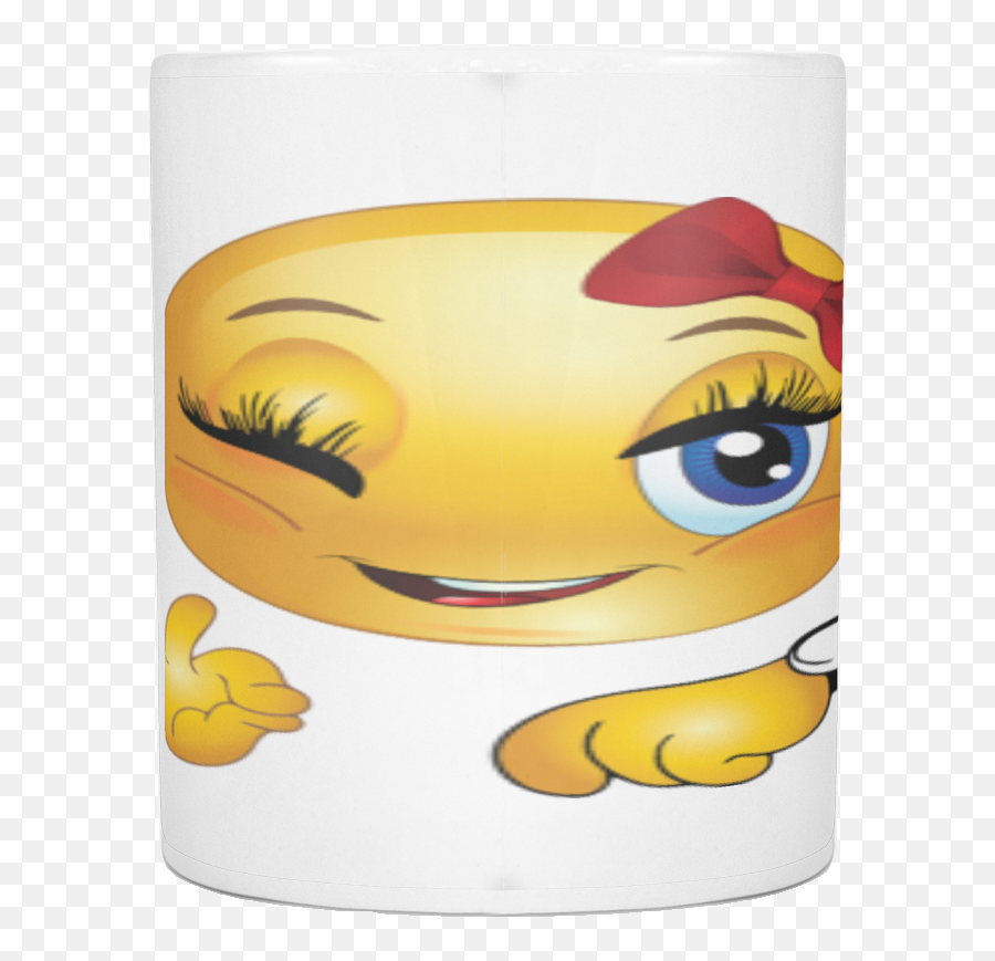 Girl Smiley With Bow On 11 Ounce Coffee Mug Emoji,Girls Winking Emoticons