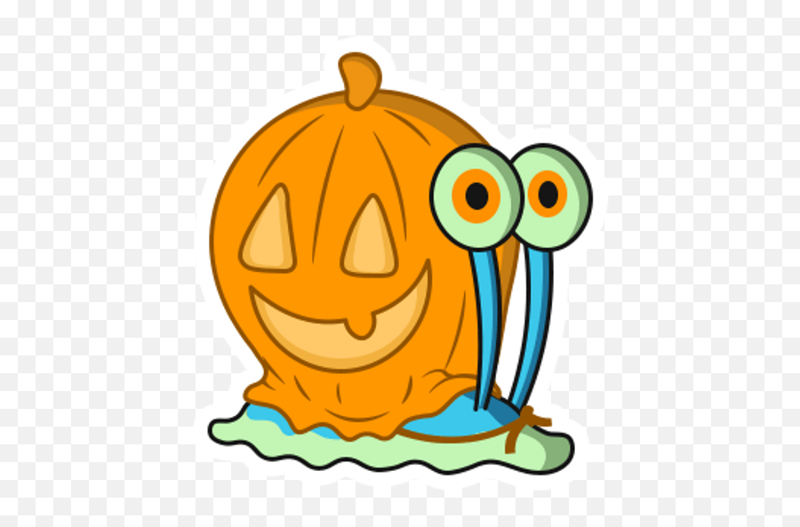 Halloween Spongebob Gary With Pumpkin - Sticker Mania Halloween Gary Spongebob Emoji,Emoticon Pumpkin Carving Pictures