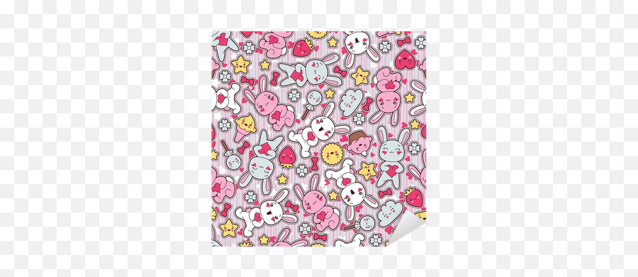 Seamless Kawaii Child Pattern With Cute Doodles Sticker - Kawaii Pattern Emoji,Piske.and Usagi Emoticon