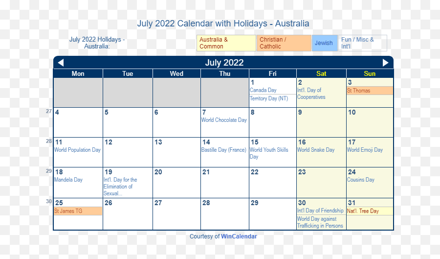 Print Friendly July 2022 Australia Calendar For Printing Emoji,Calednar Emoji