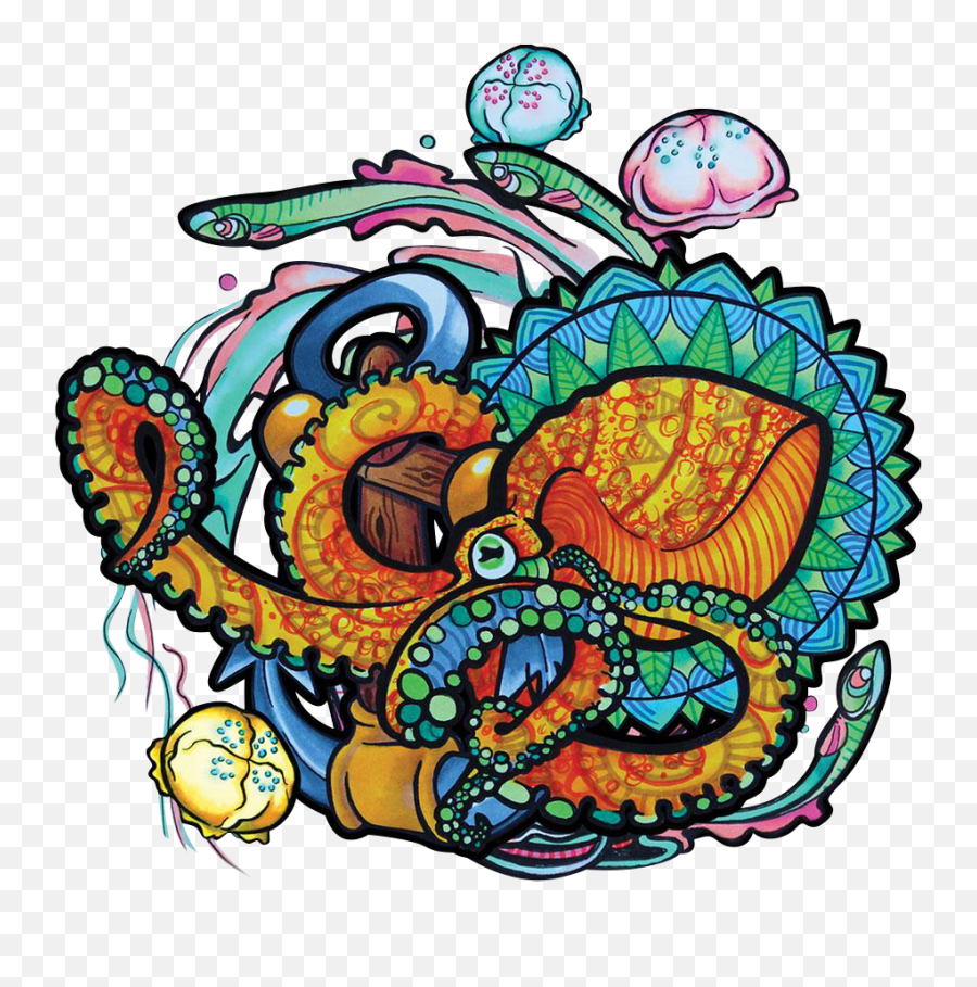 Pulsar Psychedelic Octopus Sticker - 5 Pack U2014 Canna Cabana Dot Emoji,Beach Cruiser Bike Emoji