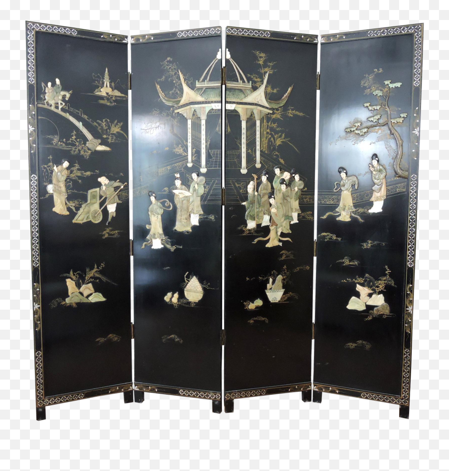 Antique Chinese Black Lacquer U0026 Jade Room Divider On Emoji,Flower Emoticon Divders