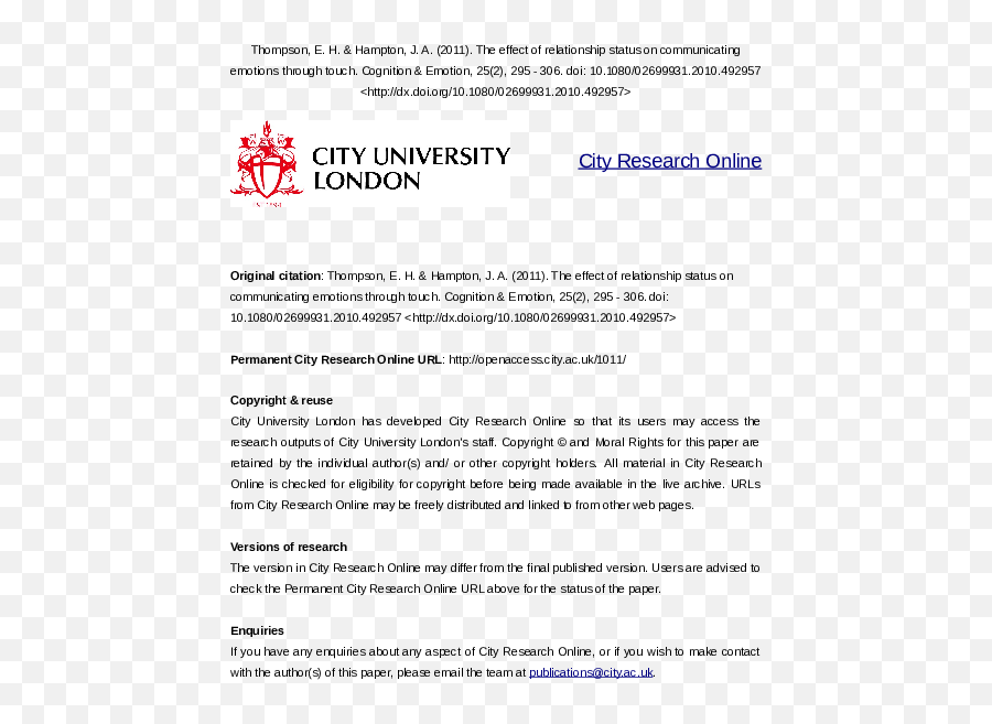 Pdf The Effect Of Relationship Status On Communicating - City University London Emoji,Emotions Held In Body Diagram