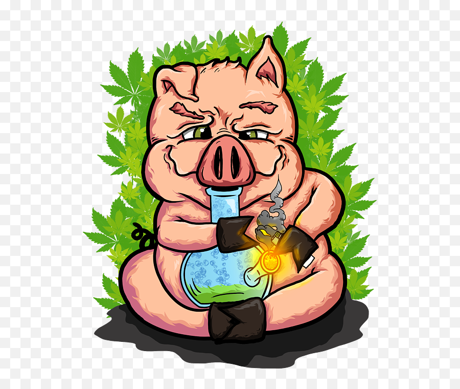 Stoned Pig Who Loves To Smoke Weed T - Weed Pig Emoji,Cannabis Piggy Emoticon