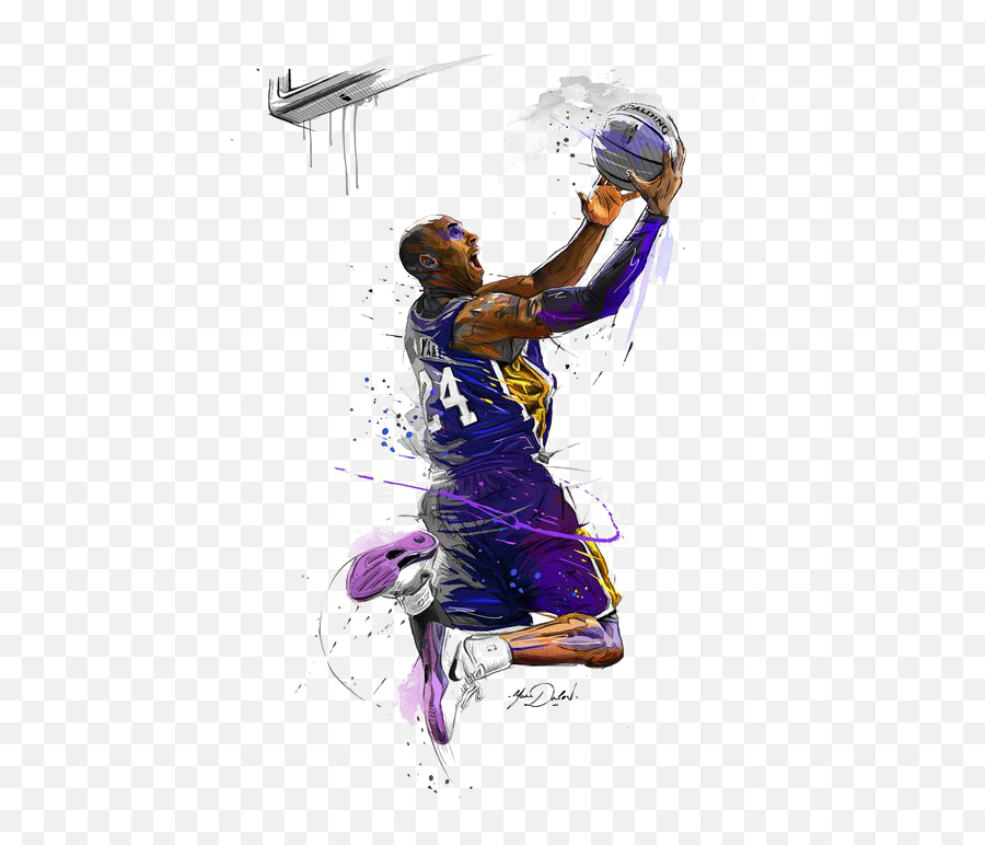 Download Canvas Basketball Players Lakers Angeles Los Print - Drawing Kobe Bryant Dunk Emoji,Michael Jordan Crying Emoticon