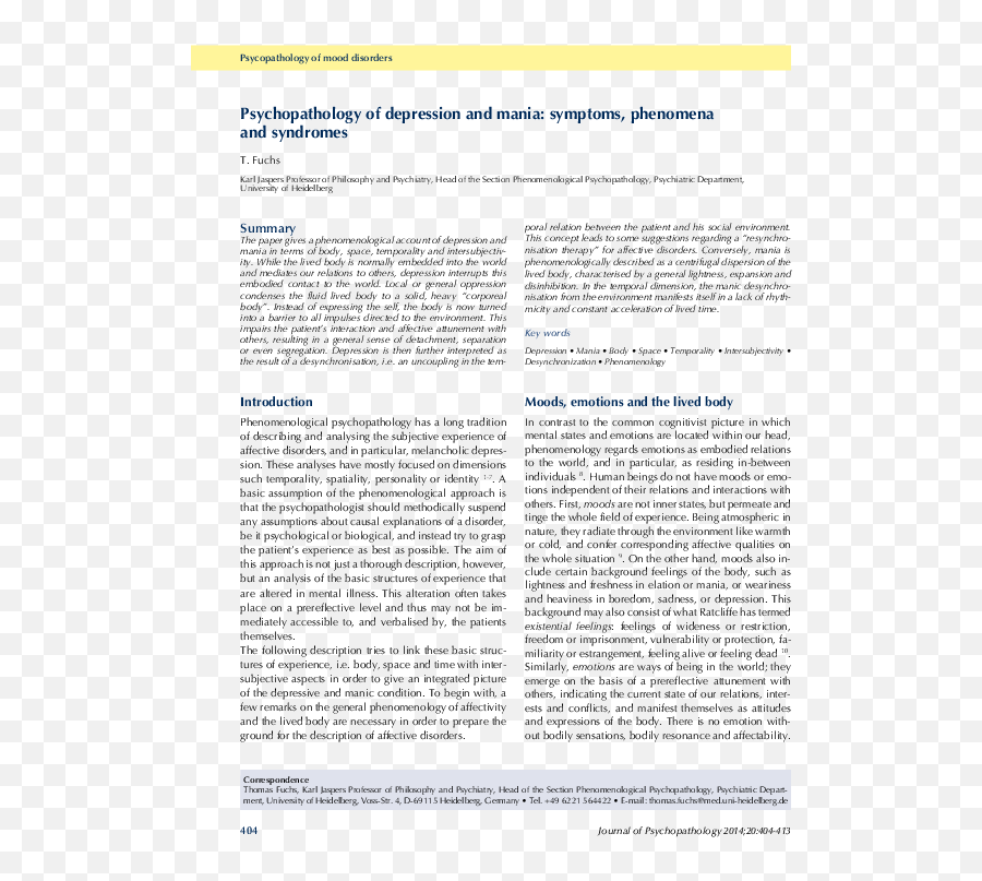 Psychopathology Of Depression And Mania - Document Emoji,Atmosphere Emotion Left Behind