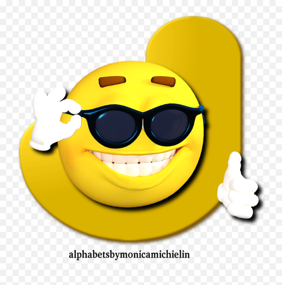 Monica Michielin Alphabets Yellow Smile Sunglasses Alphabet - Transparent Cool Emoji Png,Glaases Emoji