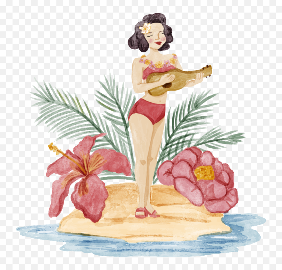 Hawaiian Girl Living Room Wall Decor - Hawaiano Acuarela Emoji,Hawaii Emoji Sticker